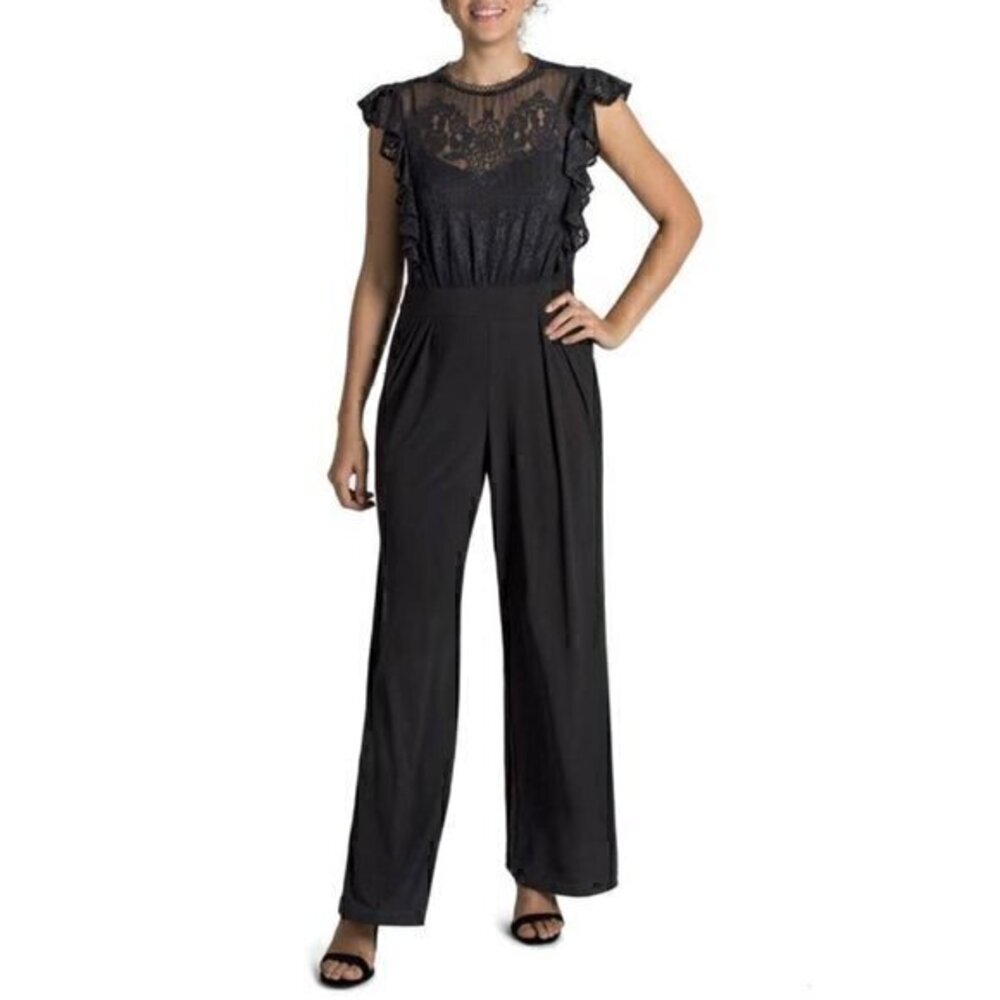 Julia Jordan Black Lace Bodice Jumpsuit Size 4 - Picture 1 of 11